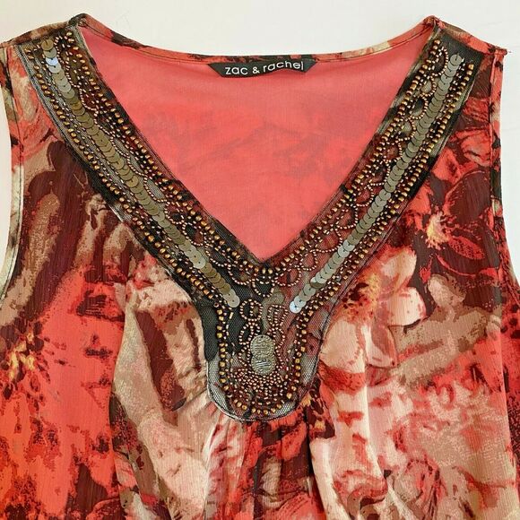 Zac & Rachel peach & brown sleeveless top beaded - Picture 4 of 8